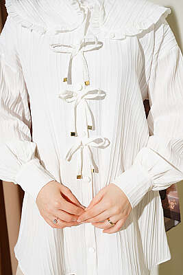 Bebe Yaka Kurdeleli Tunik Ekru - Tunik