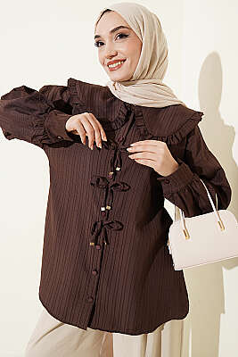 Bebe Yaka Kurdeleli Tunik Kahve - TABLO FASHİON