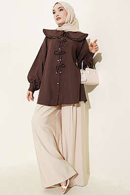 Bebe Yaka Kurdeleli Tunik Kahve - Gömlek