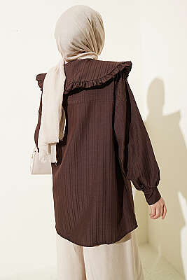 Bebe Yaka Kurdeleli Tunik Kahve - Gömlek