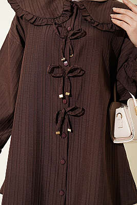 Bebe Yaka Kurdeleli Tunik Kahve - Gömlek