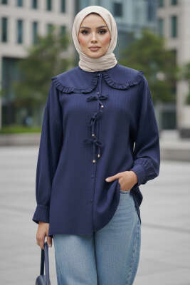 Bebe Yaka Kurdeleli Tunik Lacivert - TABLO FASHİON