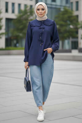 Bebe Yaka Kurdeleli Tunik Lacivert - Tunik