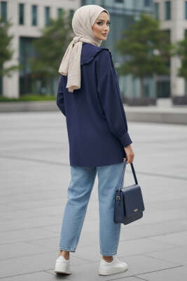 Bebe Yaka Kurdeleli Tunik Lacivert - Tunik