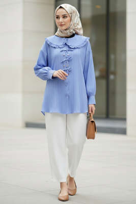 Bebe Yaka Kurdeleli Tunik Mavi - Tunik