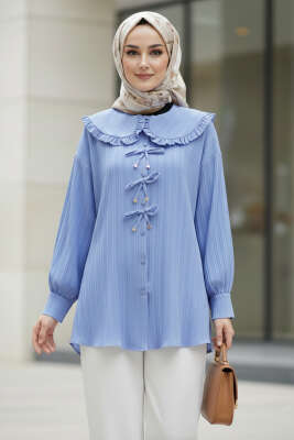 Bebe Yaka Kurdeleli Tunik Mavi - TABLO FASHİON