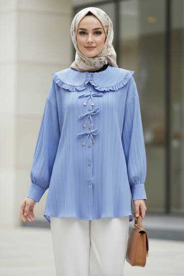 Bebe Yaka Kurdeleli Tunik Mavi - Tunik