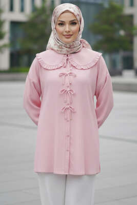 Bebe Yaka Kurdeleli Tunik Pembe