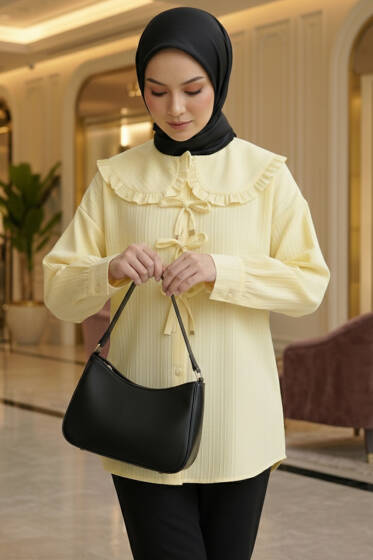 Bebe Yaka Kurdeleli Tunik Sarı - Tunik