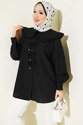 Bebe Yaka Kurdeleli Tunik Siyah - TABLO FASHİON