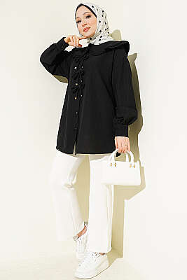 Bebe Yaka Kurdeleli Tunik Siyah - Tunik