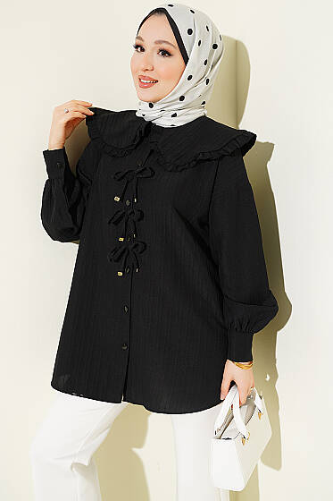 Bebe Yaka Kurdeleli Tunik Siyah - Yılın Fırsatı