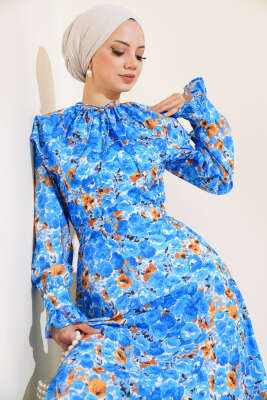 Bebe Yaka Kuşaklı Elbise Mavi - 700-1000 TL Ürünler