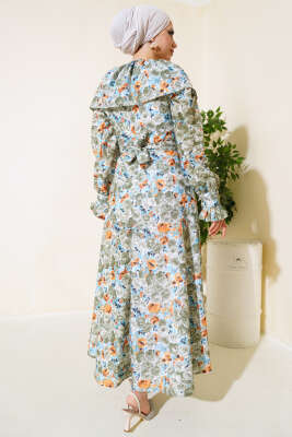 Bebe Yaka Kuşaklı Elbise Yeşil - Tesettür Elbise