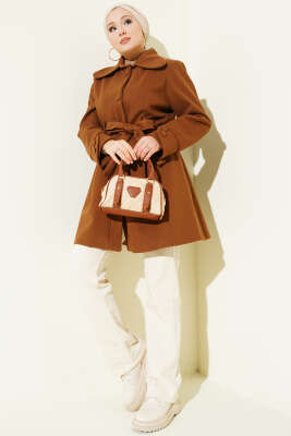 Bebe Yaka Kuşaklı Kaşe Kaban Taba - Kaban