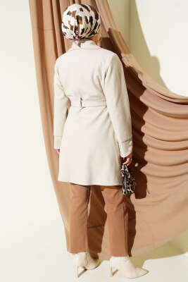 Bebe Yaka Kuşaklı Kaşe Kaban Taş - Kaban