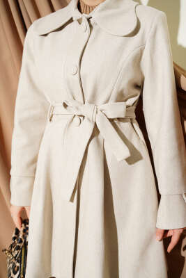 Bebe Yaka Kuşaklı Kaşe Kaban Taş - Kaban