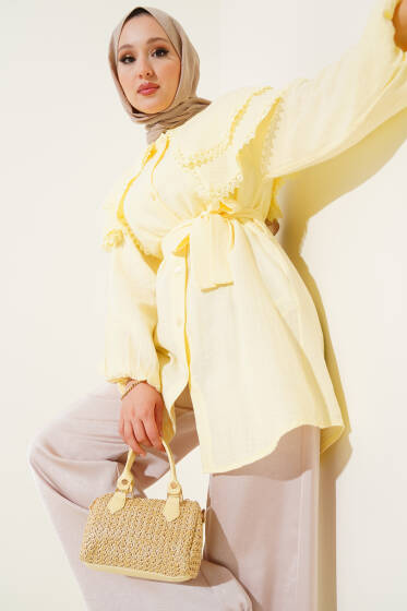 Bebe Yaka Kuşaklı Tunik Sarı - Tunik