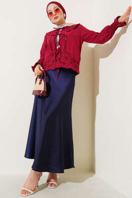 Bebe Yaka Nakışlı Bağlamalı Bluz Bordo - 500-700 TL Ürünler