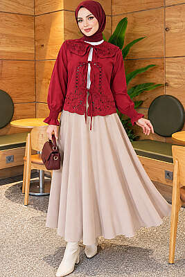 Bebe Yaka Nakışlı Bağlamalı Bluz Bordo - 500-700 TL Ürünler
