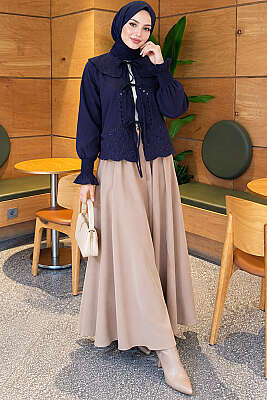 Bebe Yaka Nakışlı Bağlamalı Bluz Lacivert - 500-700 TL Ürünler