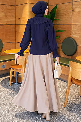 Bebe Yaka Nakışlı Bağlamalı Bluz Lacivert - 500-700 TL Ürünler