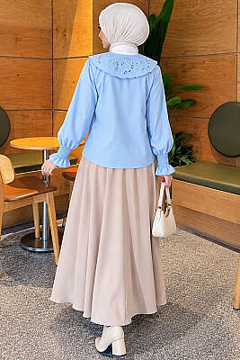Bebe Yaka Nakışlı Bağlamalı Bluz Mavi - 500-700 TL Ürünler