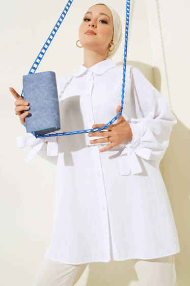 Bebe Yaka Yarasa Kol Gömlek Beyaz - Gömlek