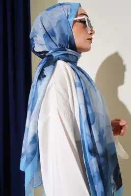 Begonella Serisi Şal Soft Mavi - Başörtüsü