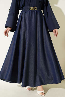 Bel Aksesuarlı Kot Çan Etek Lacivert - SAS