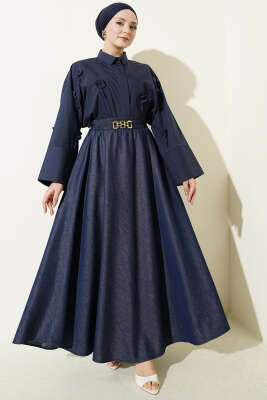 Bel Aksesuarlı Kot Çan Etek Lacivert - Etek