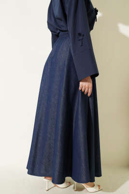 Bel Aksesuarlı Kot Çan Etek Lacivert - Etek