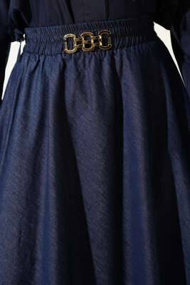 Bel Aksesuarlı Kot Çan Etek Lacivert - Etek