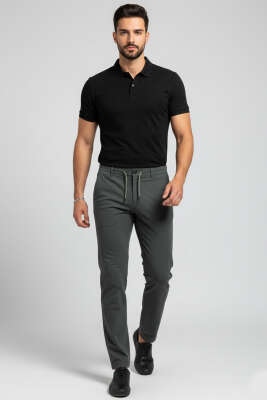 Bel Bağcık Detaylı Cepli Dar Paça Erkek Pantolon Haki - Erkek Pantolon