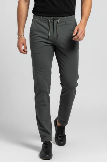 Bel Bağcık Detaylı Cepli Dar Paça Erkek Pantolon Haki - Erkek Pantolon