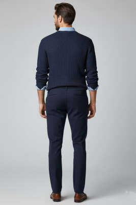 Bel Bağcık Detaylı Cepli Dar Paça Erkek Pantolon Koyu Lacivert - Erkek Pantolon