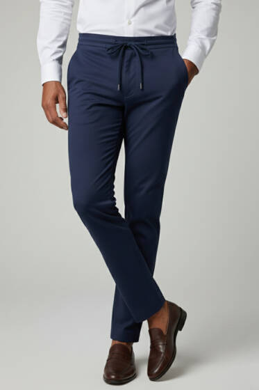Bel Bağcık Detaylı Cepli Dar Paça Erkek Pantolon Lacivert - Erkek Pantolon