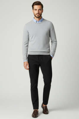 Bel Bağcık Detaylı Cepli Dar Paça Erkek Pantolon Siyah - Erkek Pantolon