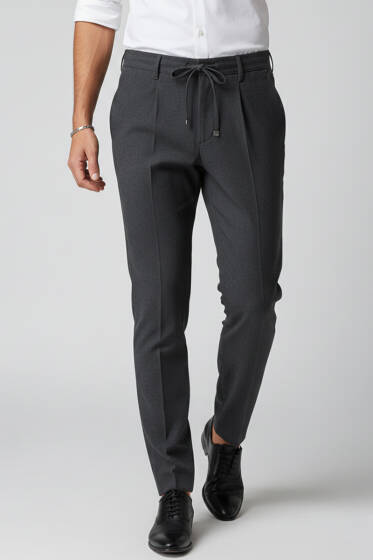 Bel Bağcık Detaylı Cepli Dar Paça Erkek Pantolon Füme - Erkek Pantolon