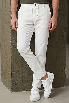 Bel Bağcık Detaylı Jogger Erkek Pantolon Beyaz 