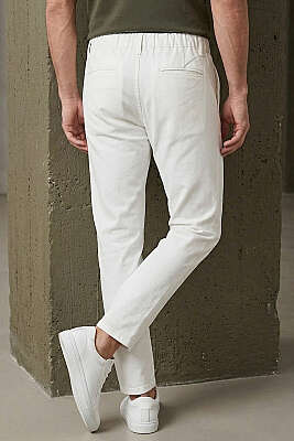 Bel Bağcık Detaylı Jogger Erkek Pantolon Beyaz - Yılın Fırsatı