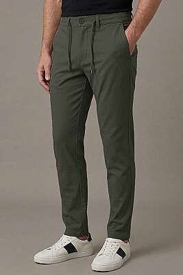 Bel Bağcık Detaylı Jogger Erkek Pantolon Haki 