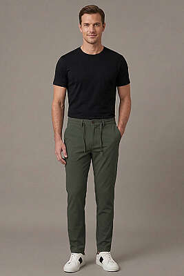 Bel Bağcık Detaylı Jogger Erkek Pantolon Haki - Yılın Fırsatı