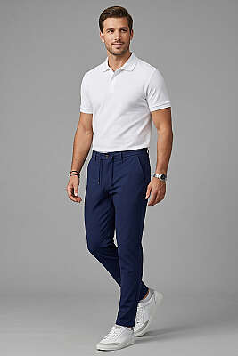 Bel Bağcık Detaylı Jogger Erkek Pantolon Lacivert - Yılın Fırsatı