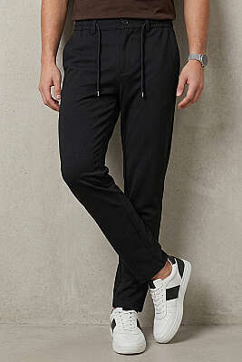 Bel Bağcık Detaylı Jogger Erkek Pantolon Siyah 