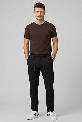 Bel Bağcık Detaylı Jogger Erkek Pantolon Siyah - Yılın Fırsatı