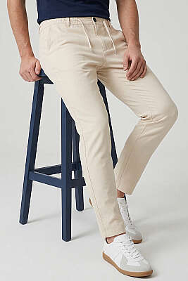 Bel Bağcık Detaylı Jogger Erkek Pantolon Taş 