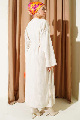 Bel Bağcıklı Bisiklet Yaka Triko Elbise Bej - Elbise