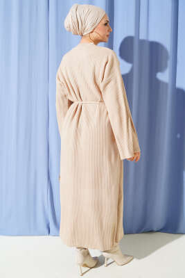 Bel Bağcıklı Bisiklet Yaka Triko Elbise Latte - Elbise