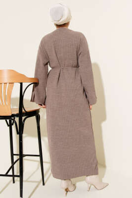 Bel Bağcıklı Bisiklet Yaka Triko Elbise Vizon - Elbise